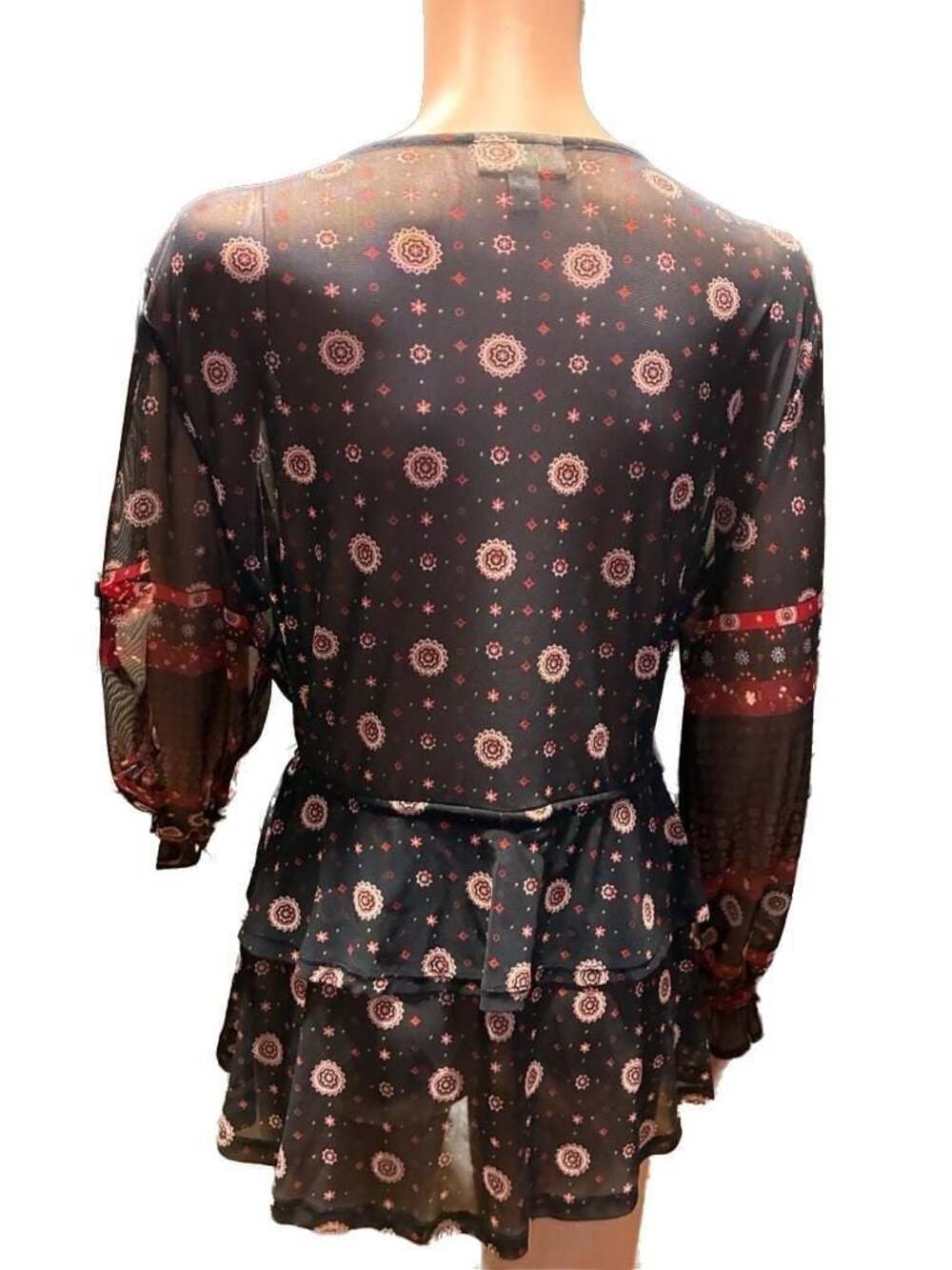 Style & Co. Women's Size L Sheer Printed Peplum Blouse - Picture 5 of 6